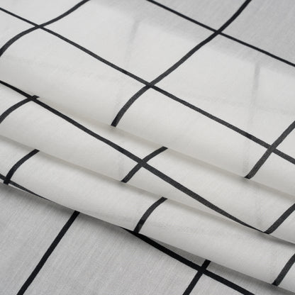 Silk and Cotton Voile Print - White and Black Windowpane Check - Deadstock