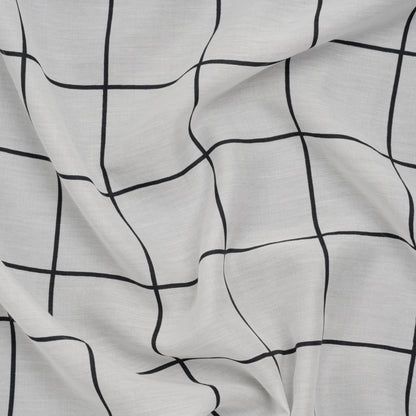 Silk and Cotton Voile Print - White and Black Windowpane Check - Deadstock