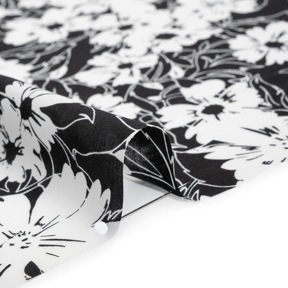 Silk and Cotton Voile Print - Black and White Florals - Deadstock