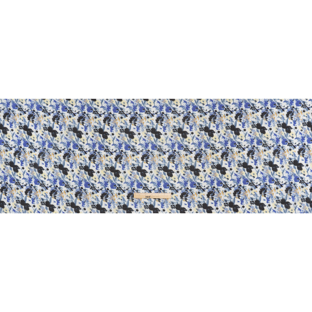 Silk and Cotton Voile Print - Blue, Yellow and White Floral - Deadstock