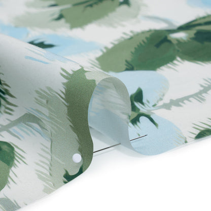 Silk and Cotton Voile Print - Sky Blue, Green and White Ikat-Inspired Floral - Deadstock