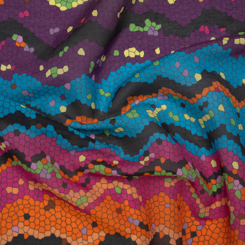 Silk and Cotton Voile Print - Rainbow Mosaic Stripes - Deadstock