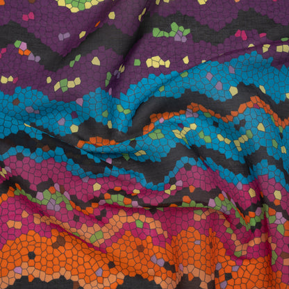 Silk and Cotton Voile Print - Rainbow Mosaic Stripes - Deadstock