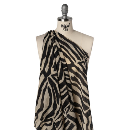 Silk and Cotton Voile - Beige, Dark Gray and Black Zebra Stripes - Deadstock