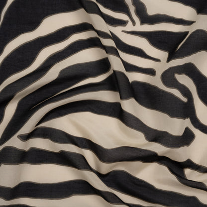 Silk and Cotton Voile - Beige, Dark Gray and Black Zebra Stripes - Deadstock