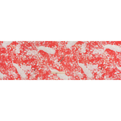 Lightweight Silk and Linen Woven Print - Red and White Peahens and Blossoms - Deadstock