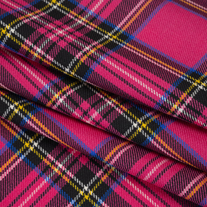 Virgin Wool Twill Made in Italy - Fuchsia Pink, Blue and Yellow Plaid