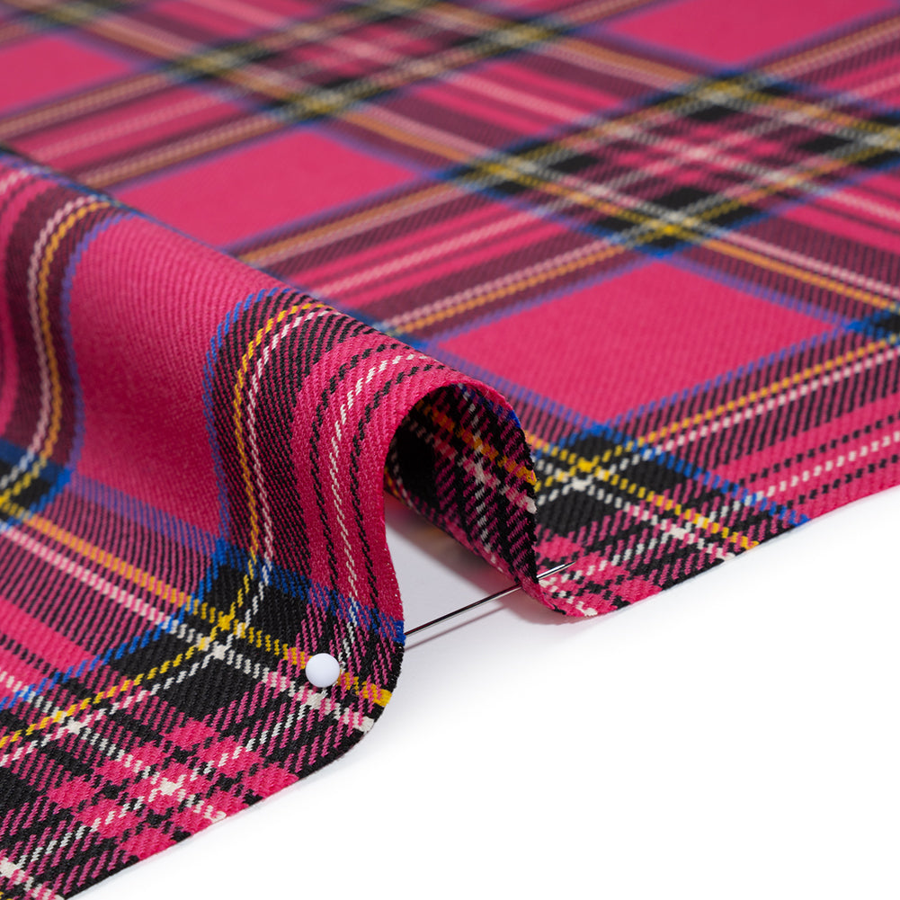 Virgin Wool Twill Made in Italy - Fuchsia Pink, Blue and Yellow Plaid