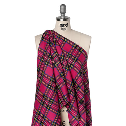 Virgin Wool Twill Made in Italy - Fuchsia Pink, Blue and Yellow Plaid