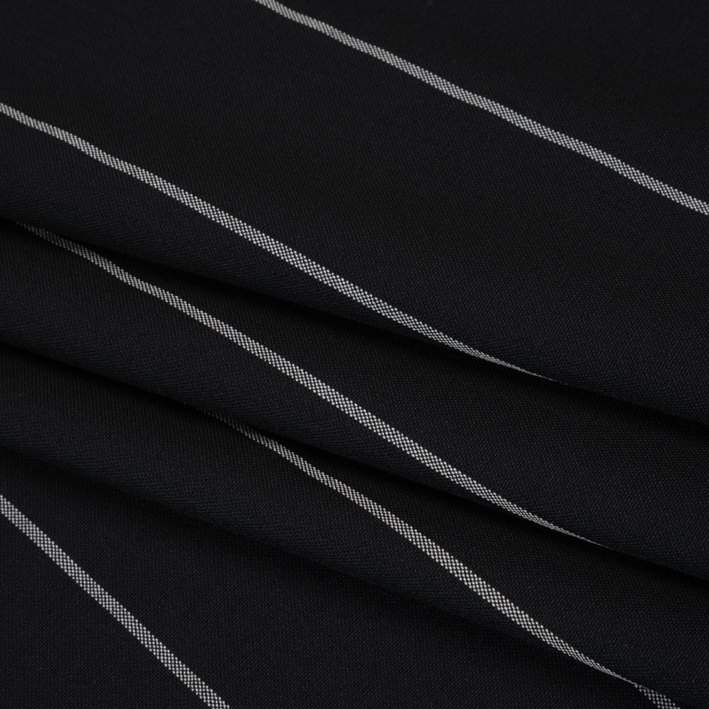 Virgin Wool Blend Suiting Made in Italy - Black and White Chalk Stripes