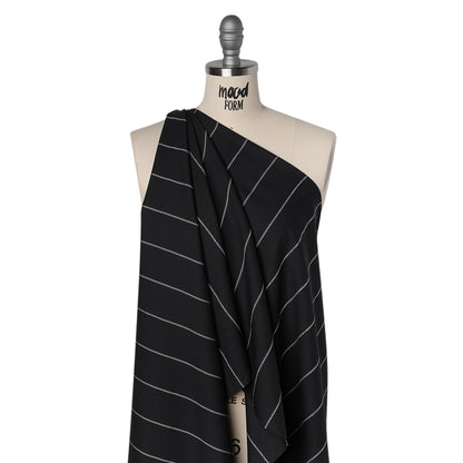 Virgin Wool Blend Suiting Made in Italy - Black and White Chalk Stripes