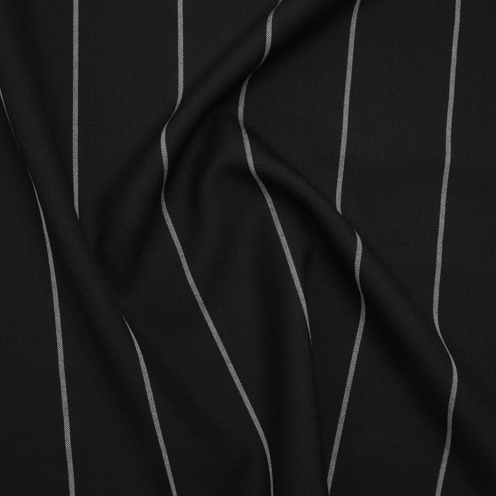 Virgin Wool Blend Suiting Made in Italy - Black and White Chalk Stripes