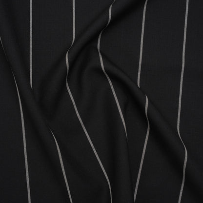 Virgin Wool Blend Suiting Made in Italy - Black and White Chalk Stripes