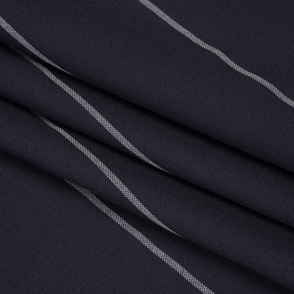 Virgin Wool Blend Suiting Made in Italy - Navy Blue and White Chalk Stripes