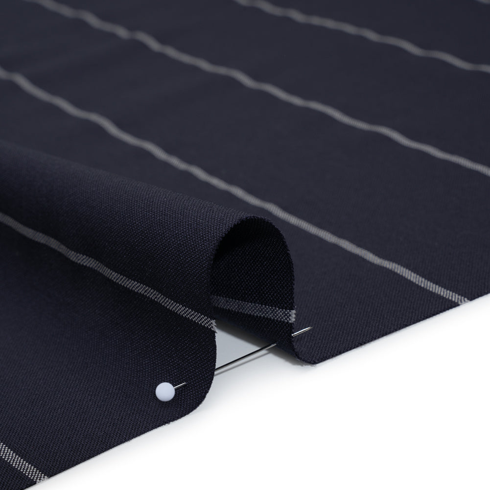 Virgin Wool Blend Suiting Made in Italy - Navy Blue and White Chalk Stripes