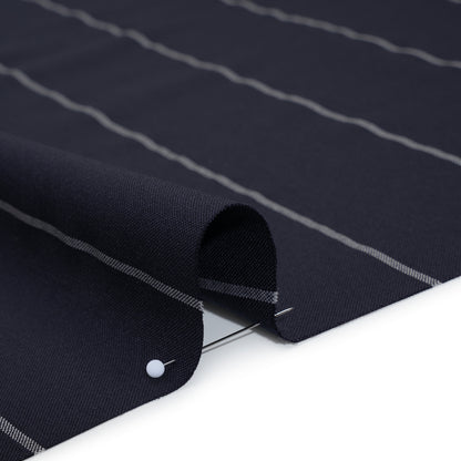 Virgin Wool Blend Suiting Made in Italy - Navy Blue and White Chalk Stripes