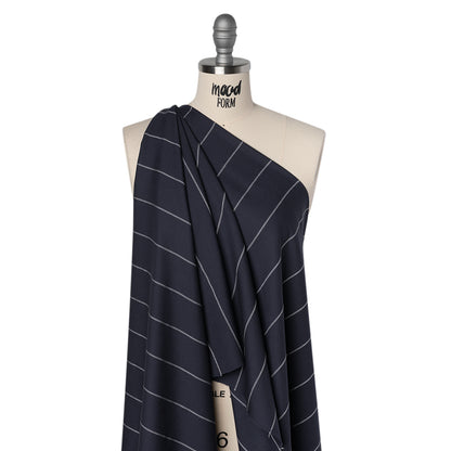 Virgin Wool Blend Suiting Made in Italy - Navy Blue and White Chalk Stripes