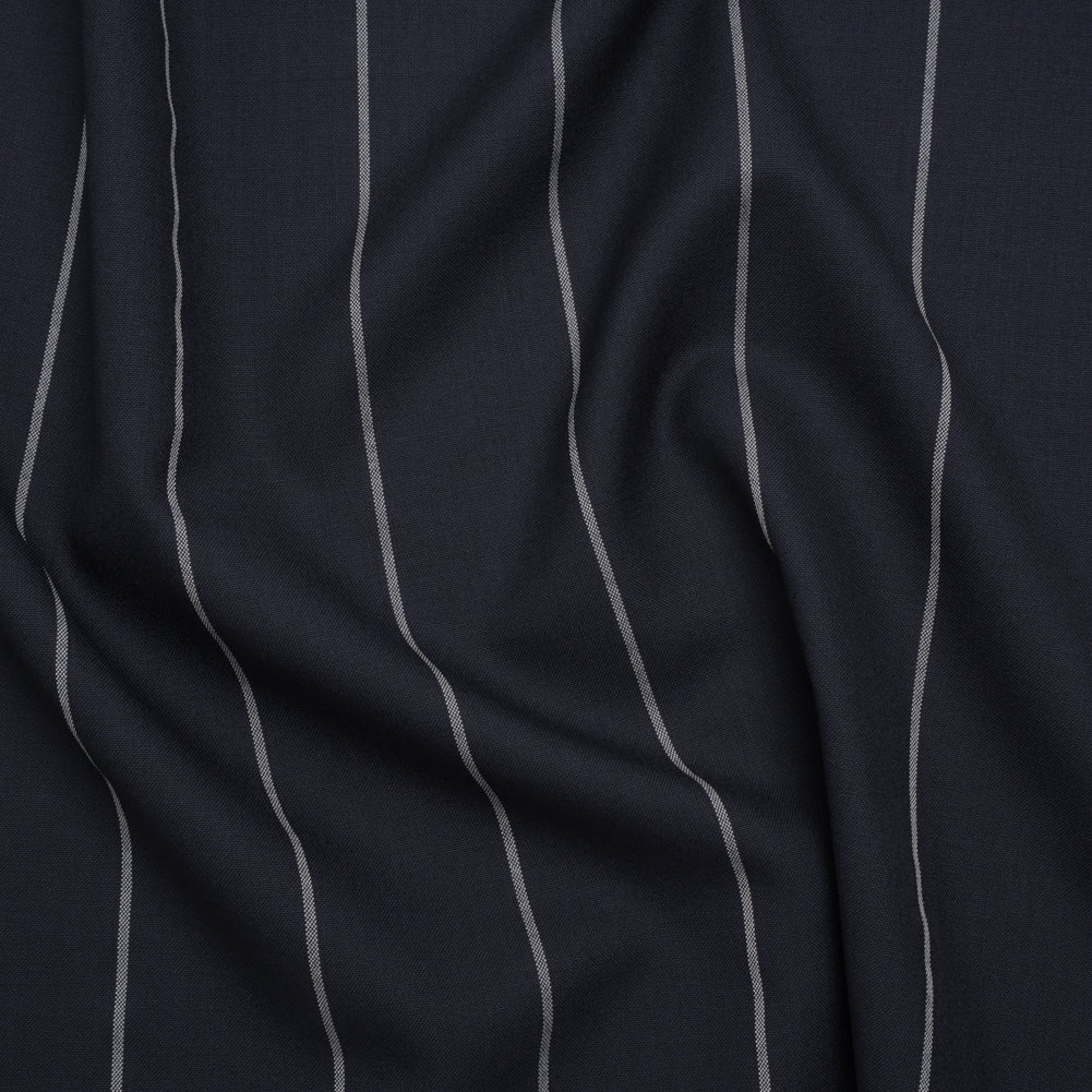 Virgin Wool Blend Suiting Made in Italy - Navy Blue and White Chalk Stripes