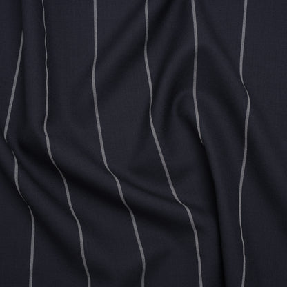 Virgin Wool Blend Suiting Made in Italy - Navy Blue and White Chalk Stripes