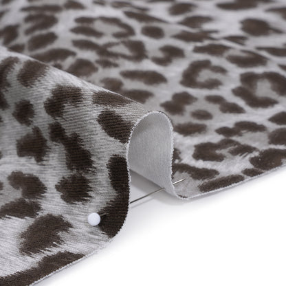 Stretch Cotton Twill - Dark Brown and Gray Leopard Fur - Designer Deadstock