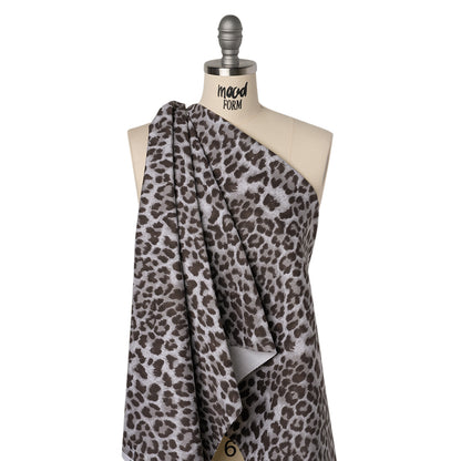 Stretch Cotton Twill - Dark Brown and Gray Leopard Fur - Designer Deadstock