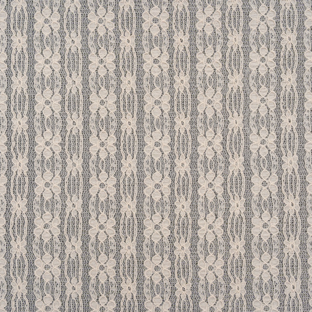 Crinkled Stretch Corded Lace - Gardenia Floral Stripes - Designer Deadstock