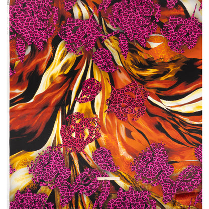 Silk Charmeuse Panel 16MM, Made in Italy - Hot Pink, Red and Beige Abstract Flow with Leopard Print Floral Silhouettes