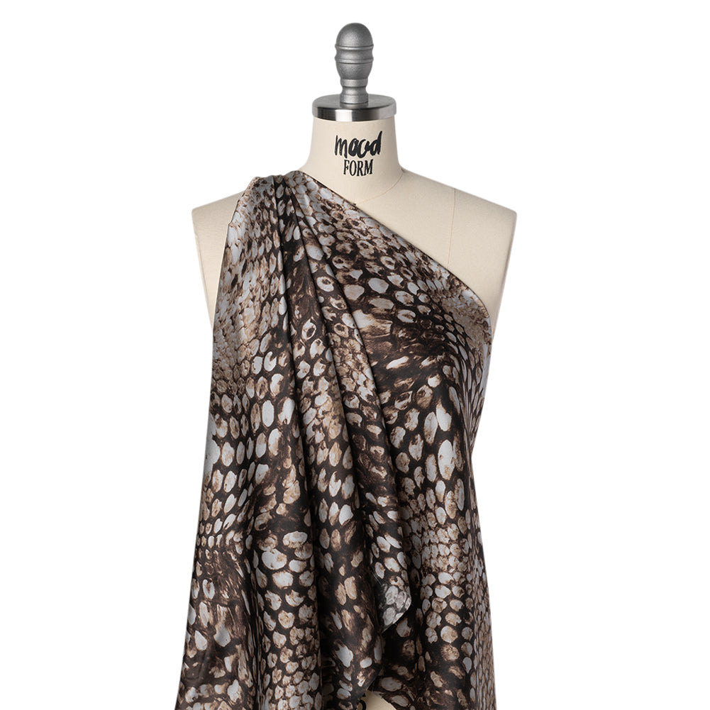 Silk Charmeuse Print 16MM, Made in Italy - Brown and Beige Giant Snakeskin