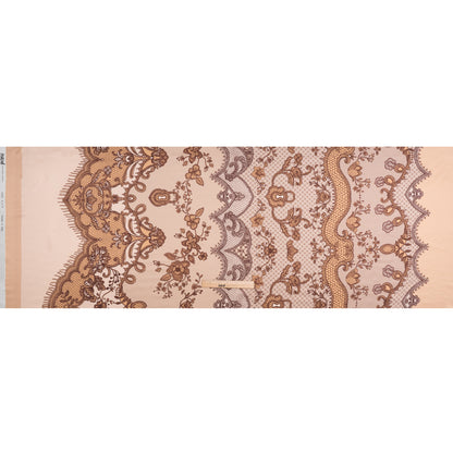Silk Charmeuse Print 16MM, Made in Italy - Light Peach and Burgundy Lockets and Lace