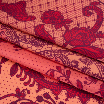 Silk Charmeuse Print 16MM, Made in Italy - Rose, Hot Pink and Dark Red Lockets and Lace