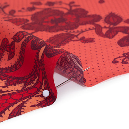 Silk Charmeuse Print 16MM, Made in Italy - Rose, Hot Pink and Dark Red Lockets and Lace