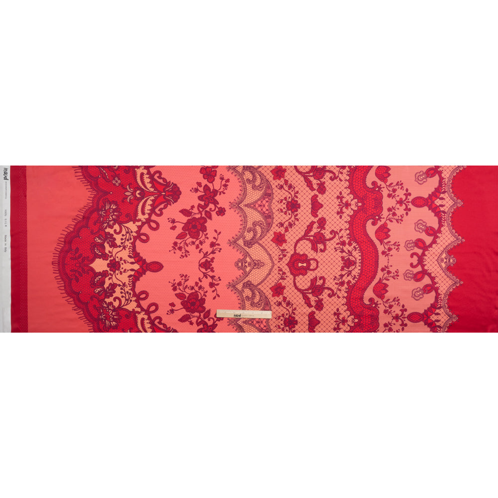 Silk Charmeuse Print 16MM, Made in Italy - Rose, Hot Pink and Dark Red Lockets and Lace