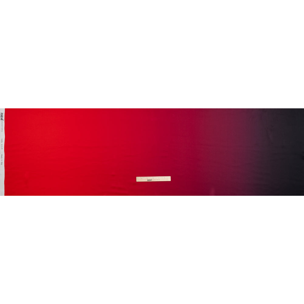 Silk Charmeuse Print 16MM, Made in Italy - Red to Black Ombre