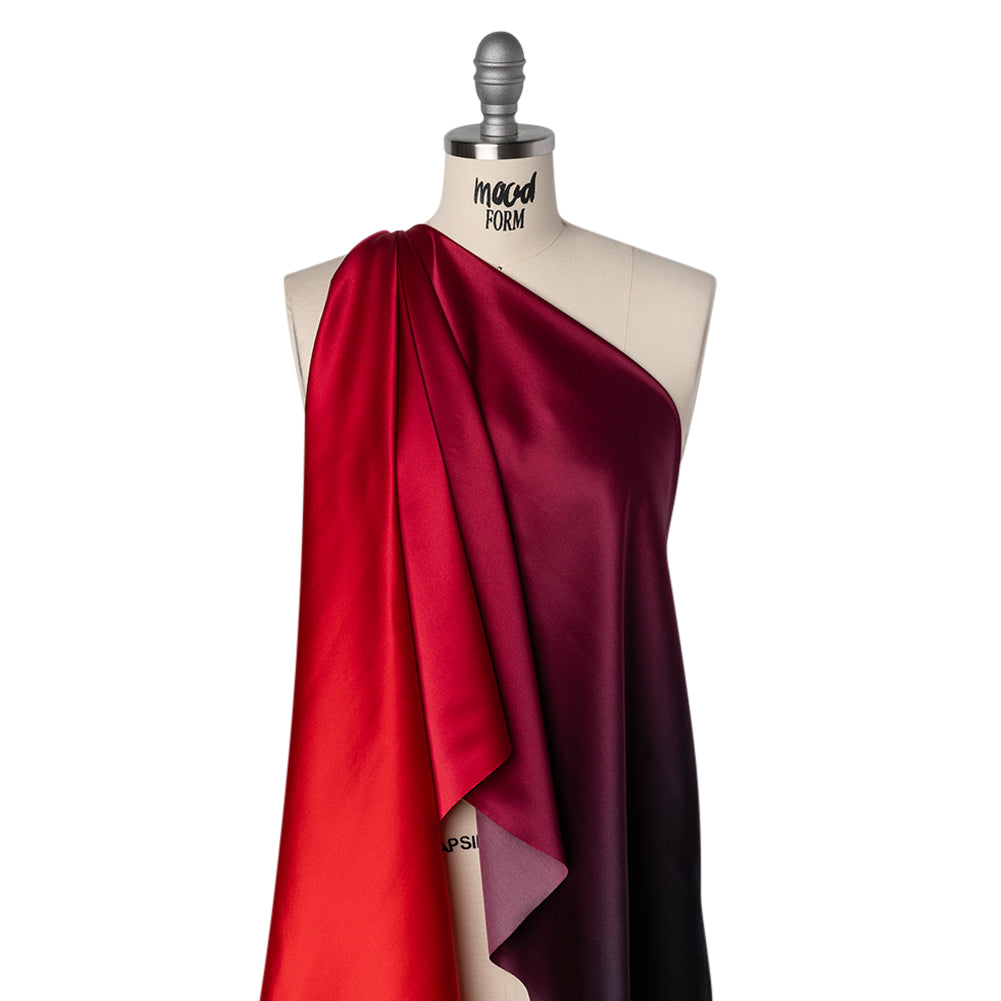 Silk Charmeuse Print 16MM, Made in Italy - Red to Black Ombre