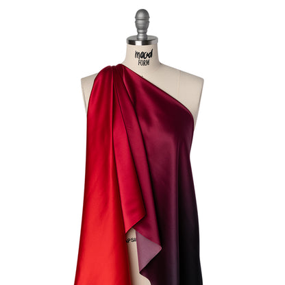 Silk Charmeuse Print 16MM, Made in Italy - Red to Black Ombre
