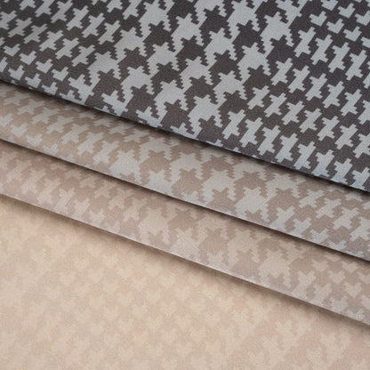 Silk Charmeuse Print 16MM, Made in Italy - Beige, Gray and Black Glen Check Ombre