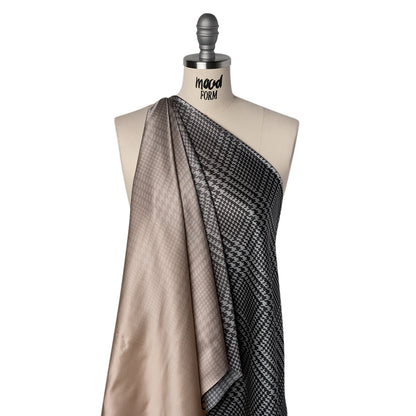 Silk Charmeuse Print 16MM, Made in Italy - Beige, Gray and Black Glen Check Ombre