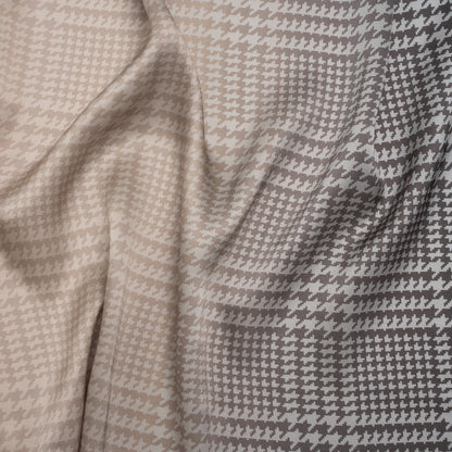 Silk Charmeuse Print 16MM, Made in Italy - Beige, Gray and Black Glen Check Ombre