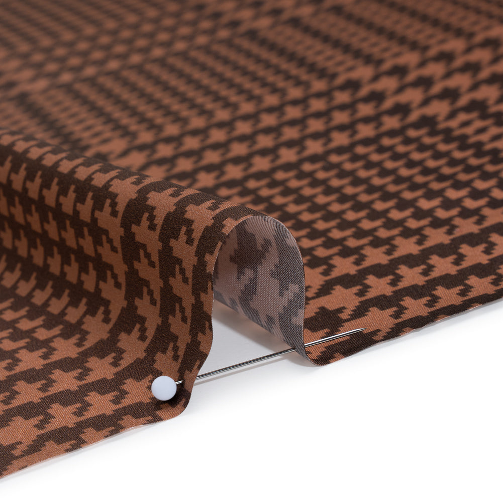 Silk Charmeuse Print 16MM, Made in Italy - Peachy Pink, Burnt Orange and Black Glen Check Ombre