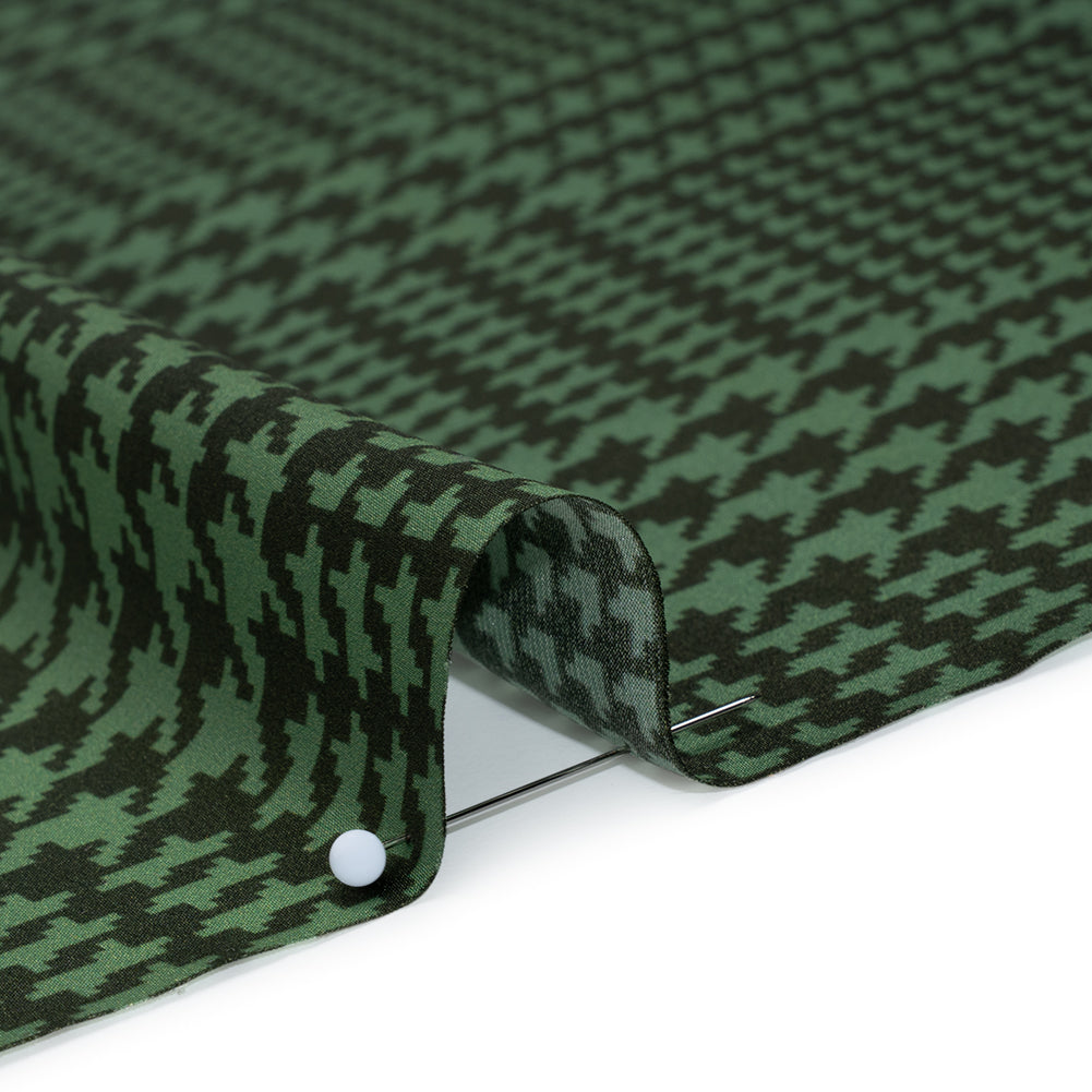 Silk Charmeuse Print 16MM, Made in Italy - Sage, Forest Green and Black Glen Check Ombre