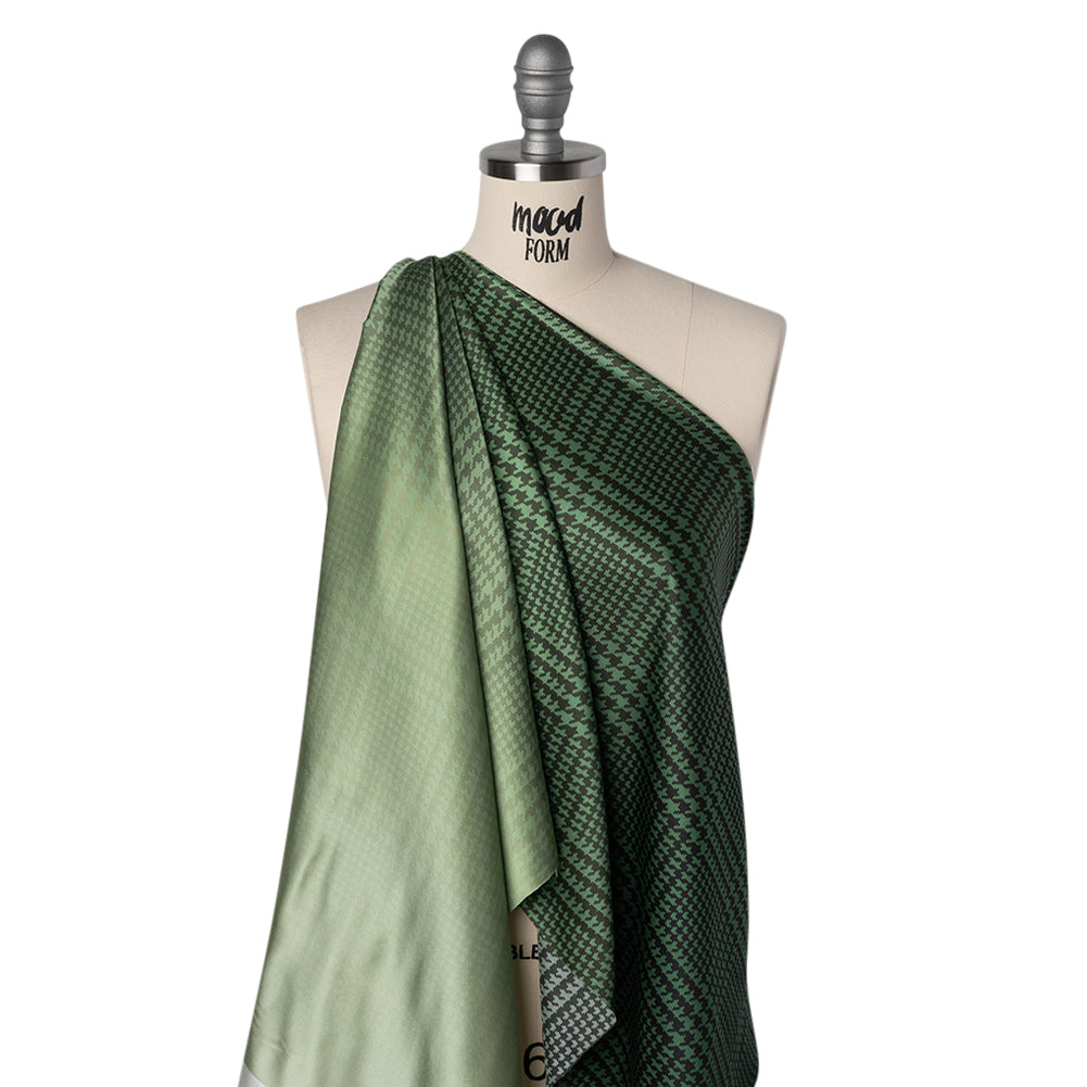 Silk Charmeuse Print 16MM, Made in Italy - Sage, Forest Green and Black Glen Check Ombre