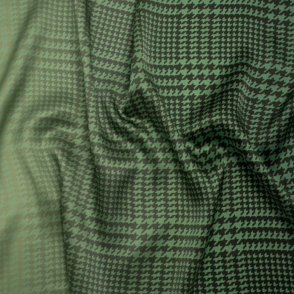 Silk Charmeuse Print 16MM, Made in Italy - Sage, Forest Green and Black Glen Check Ombre