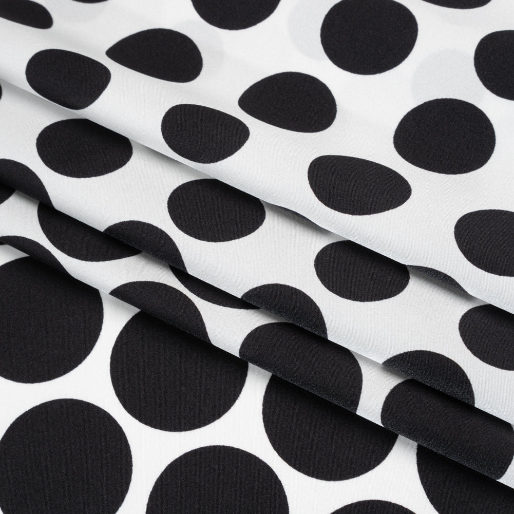 Silk Charmeuse Print 16MM, Made in Italy - Black and White Polka Dot Gradients