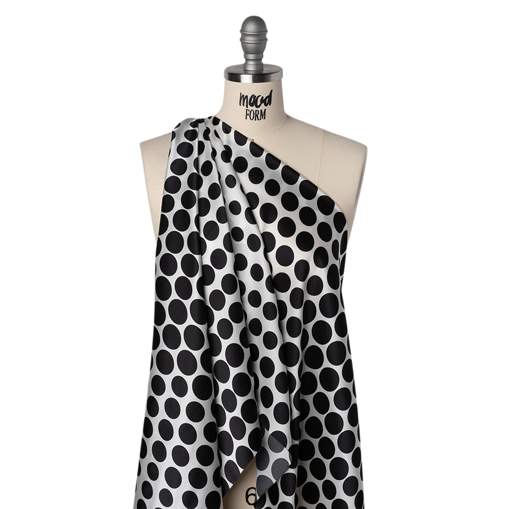 Silk Charmeuse Print 16MM, Made in Italy - Black and White Polka Dot Gradients