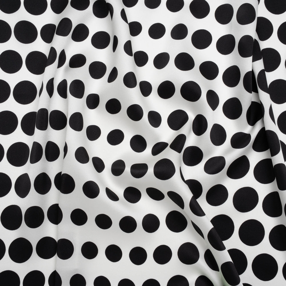 Silk Charmeuse Print 16MM, Made in Italy - Black and White Polka Dot Gradients