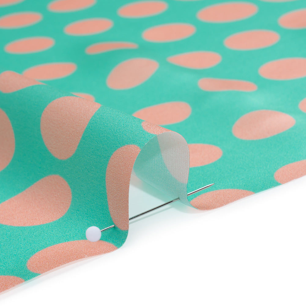 Silk Charmeuse Print 16MM, Made in Italy - Turquoise and Peach Polka Dot Gradients
