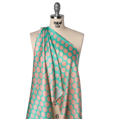 Silk Charmeuse Print 16MM, Made in Italy - Turquoise and Peach Polka Dot Gradients