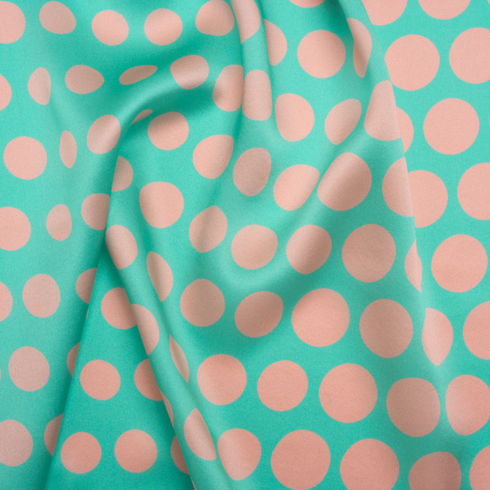 Silk Charmeuse Print 16MM, Made in Italy - Turquoise and Peach Polka Dot Gradients