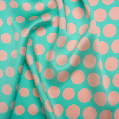 Silk Charmeuse Print 16MM, Made in Italy - Turquoise and Peach Polka Dot Gradients