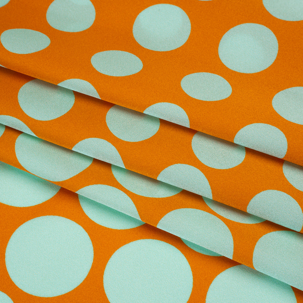 Silk Charmeuse Print 16MM, Made in Italy - Orange and Mint Polka Dot Gradients